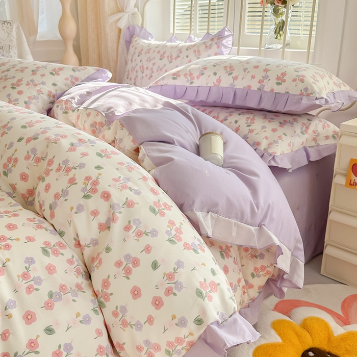 91家纺网 家纺一手货源 找家纺 眠屿 2024新款40支全棉花边四件套 惬意生活