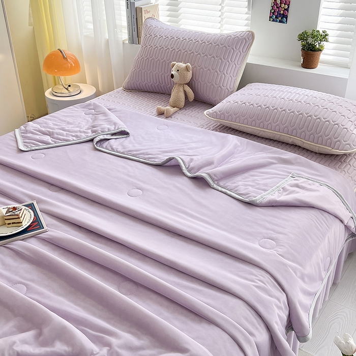 91家纺网 家纺一手货源 找家纺 爱洛 2024新款凉感丝乳胶凉席夏被四件套夏凉被空调被乳胶席 紫色