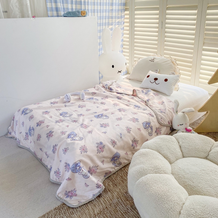 91家纺网 家纺一手货源 找家纺 潮邦 2025新款全棉双层纱多功能盖毯 雨伞兔