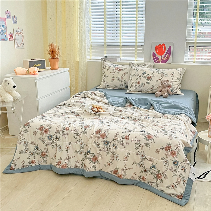 91家纺网 家纺一手货源 找家纺 梵克保罗 2024新款春夏水洗棉麻双层纱夏被四件套 春意盎然