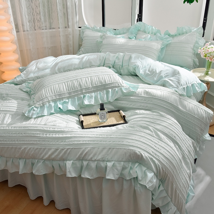 91家纺网 家纺一手货源 找家纺 迪梦姿 2024秋冬新款法式泡泡纱花边四件套