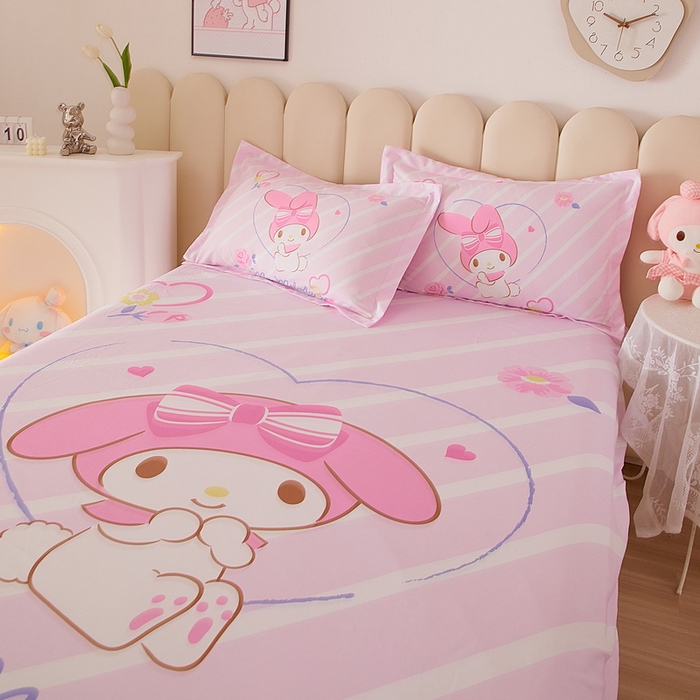 91家纺网 家纺一手货源 找家纺 蘭菲家纺 2024新款全棉大版三丽鸥卡通单床笠 天真