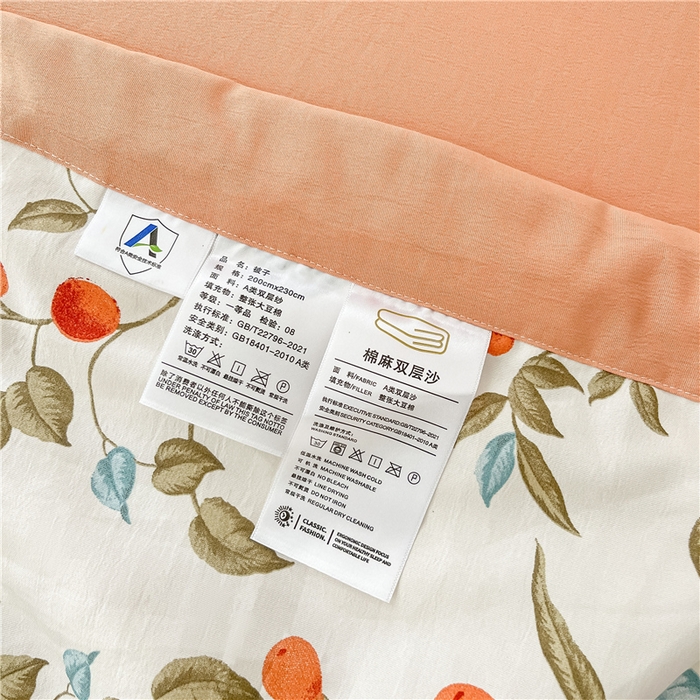 91家纺网 家纺一手货源 找家纺 梵克保罗 2024新款春夏水洗棉麻双层纱夏被四件套 枇杷树