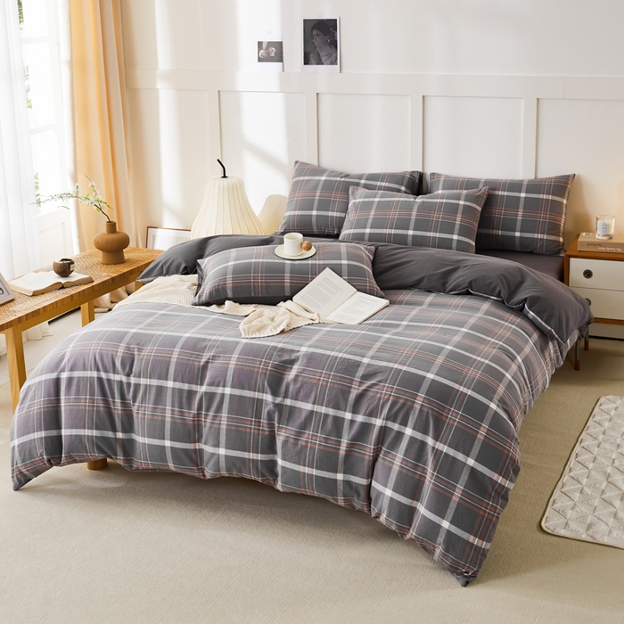 91家纺网 家纺一手货源 找家纺 凡客家居 2024新款全棉色织水洗棉被套学生宿舍 米亚—灰