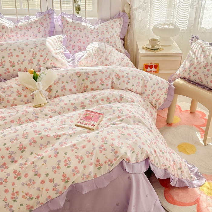 91家纺网 家纺一手货源 找家纺 眠屿 2024新款40支全棉花边四件套 惬意生活