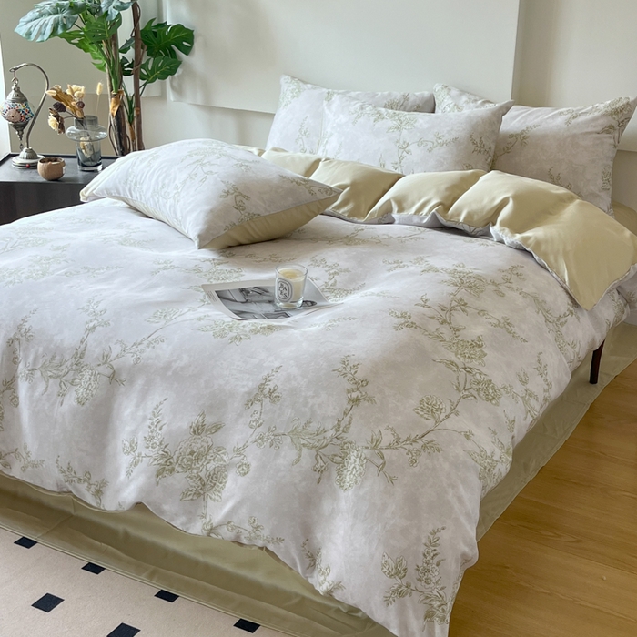 91家纺网 家纺一手货源 找家纺 千朵 2024新款莱赛尔天丝四件套 美人蕉绿