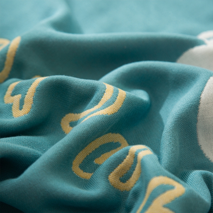 91家纺网 家纺一手货源 找家纺 朴尔家纺-毛巾被 2024新款卡通风格全棉四层纱布枕巾 云朵-绿