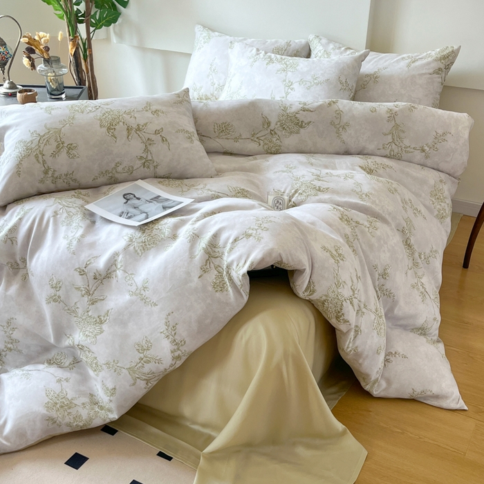 91家纺网 家纺一手货源 找家纺 千朵 2024新款莱赛尔天丝四件套 美人蕉绿