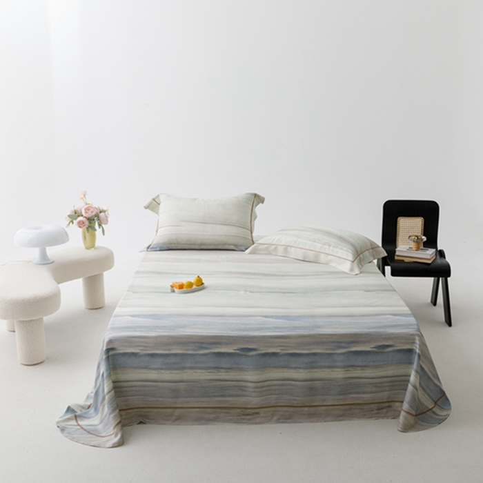 91家纺网 家纺一手货源 找家纺 2024 竹席冰丝竹纤维凉席空调席印花席子凉席三件套冰凉感软席子 大理蓝