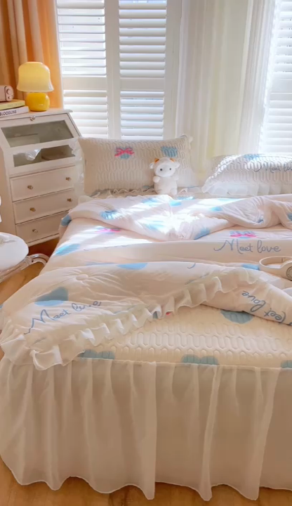 91家纺网 家纺一手货源 找家纺 慕澄家纺 2024新款小版印花床裙款乳胶凉席三件套 床裙款-心情