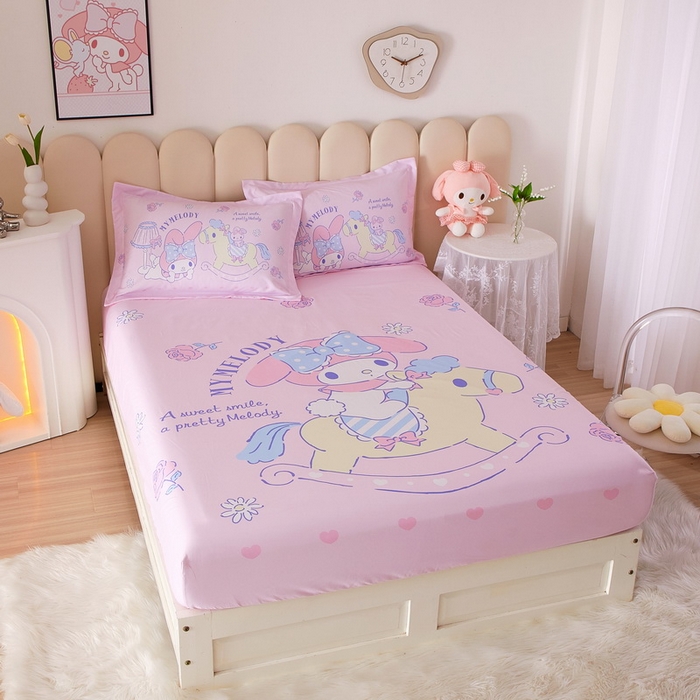 91家纺网 家纺一手货源 找家纺 蘭菲家纺 2024新款全棉大版三丽鸥卡通单床笠 小乐乐