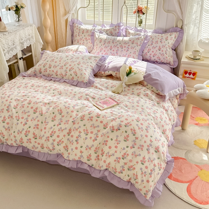 91家纺网 家纺一手货源 找家纺 眠屿 2024新款40支全棉花边四件套 惬意生活