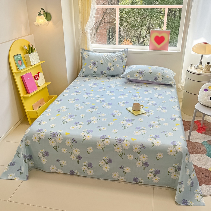 91家纺网 家纺一手货源 找家纺 绵庭家纺 2024新款AB版12868全棉印花单床单 田苑花间