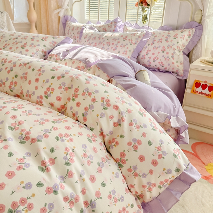 91家纺网 家纺一手货源 找家纺 眠屿 2024新款40支全棉花边四件套 惬意生活