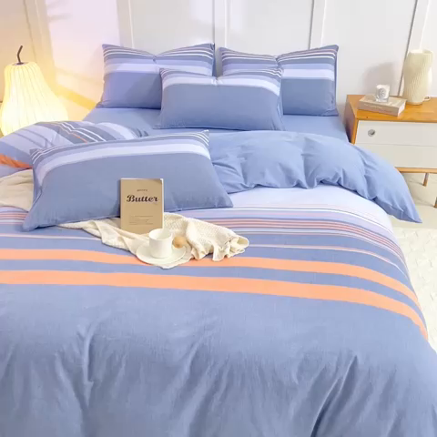 91家纺网 家纺一手货源 找家纺 凡客家居 全棉色织水洗棉四件套学生宿舍三件套 安迪—桔