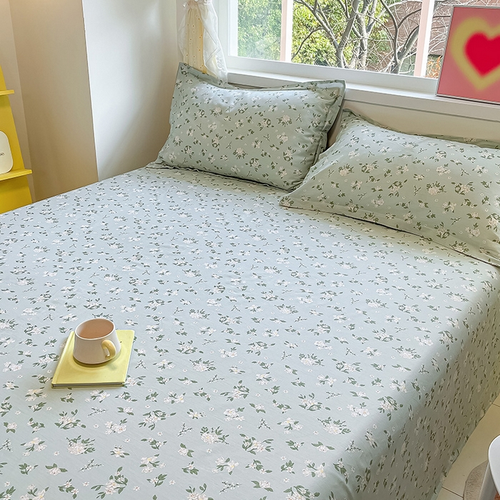 91家纺网 家纺一手货源 找家纺 绵庭家纺 2024新款AB版12868全棉印花单床单 盛夏茶花