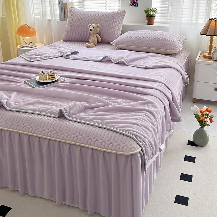 91家纺网 家纺一手货源 找家纺 爱洛 2024新款凉感丝乳胶凉席夏被四件套夏凉被空调被乳胶席 紫色