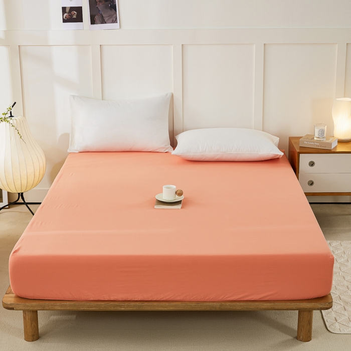 91家纺网 家纺一手货源 找家纺 凡客家居 2024新款全棉色织水洗棉单床笠 漫彩—橘