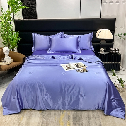 91家纺网 家纺一手货源 找家纺 新18 经年2025年 夏季丝绸真丝手感水洗真丝夏被四件套 夏被-雪青紫