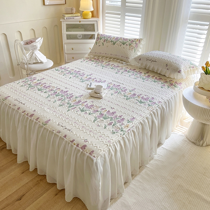 91家纺网 家纺一手货源 找家纺 慕澄家纺 2024新款小版印花床裙款乳胶凉席三件套 床裙款-紫色浪漫