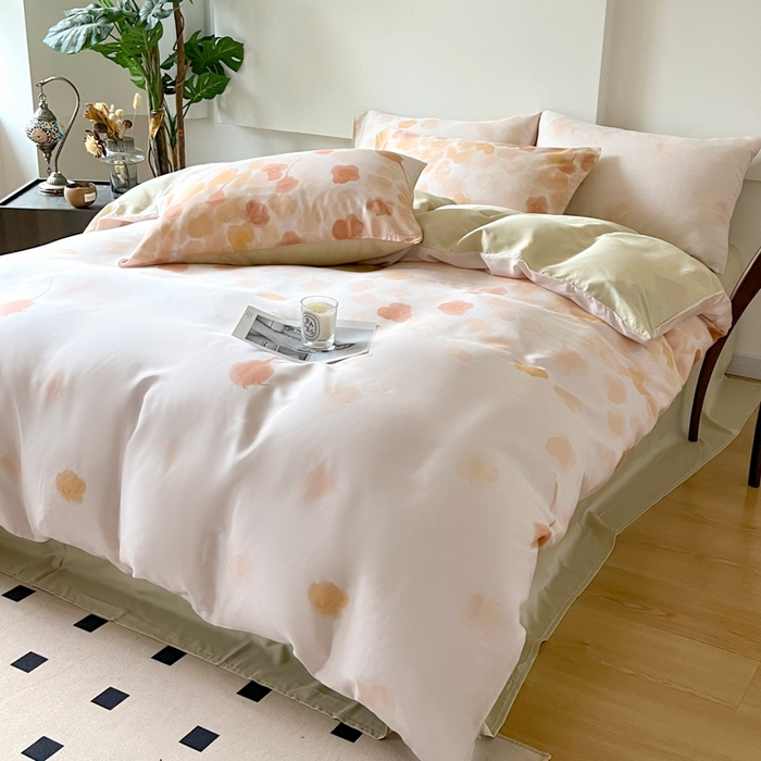 91家纺网 家纺一手货源 找家纺 千朵 2024新款莱赛尔天丝四件套 叶暖