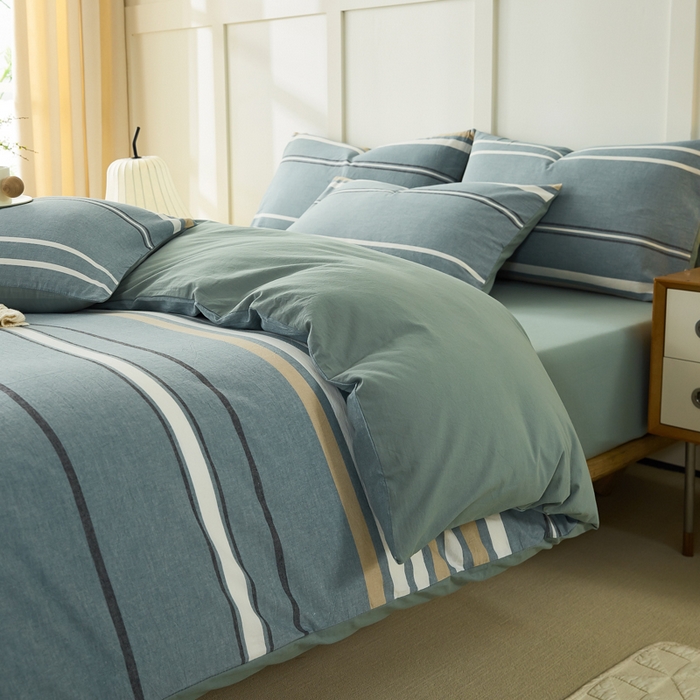 91家纺网 家纺一手货源 找家纺 凡客家居 全棉色织水洗棉四件套学生宿舍三件套 罗米娜—绿