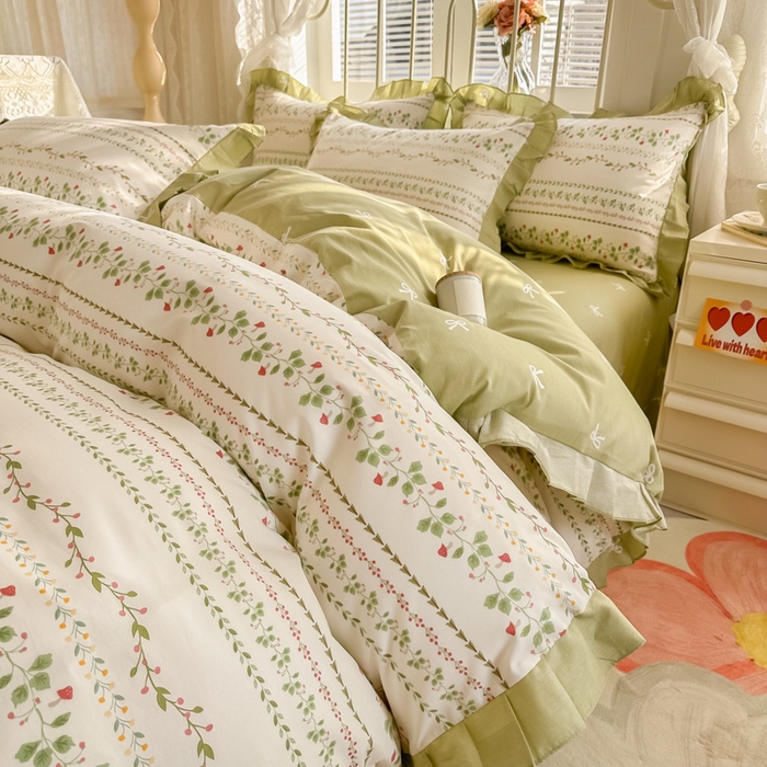 91家纺网 家纺一手货源 找家纺 眠屿 2024新款40支全棉花边四件套 叶雨