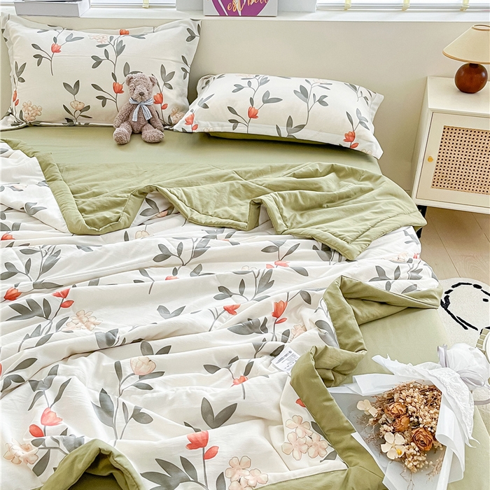 91家纺网 家纺一手货源 找家纺 梵克保罗 2024新款春夏水洗棉麻双层纱夏被四件套 乔凝