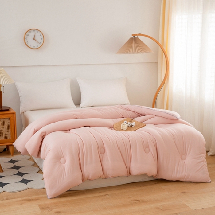 91家纺网 家纺一手货源 找家纺 啊雅家居 2025新款A类针织棉云柔大豆被抗菌被子被芯  公主粉