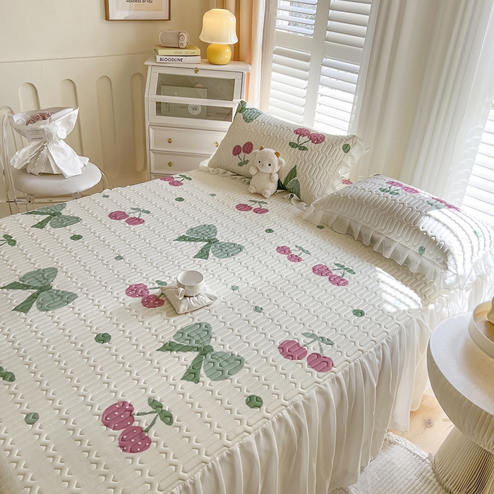 91家纺网 家纺一手货源 找家纺 慕澄家纺 2024新款小版印花床裙款乳胶凉席三件套 床裙款-粉樱桃