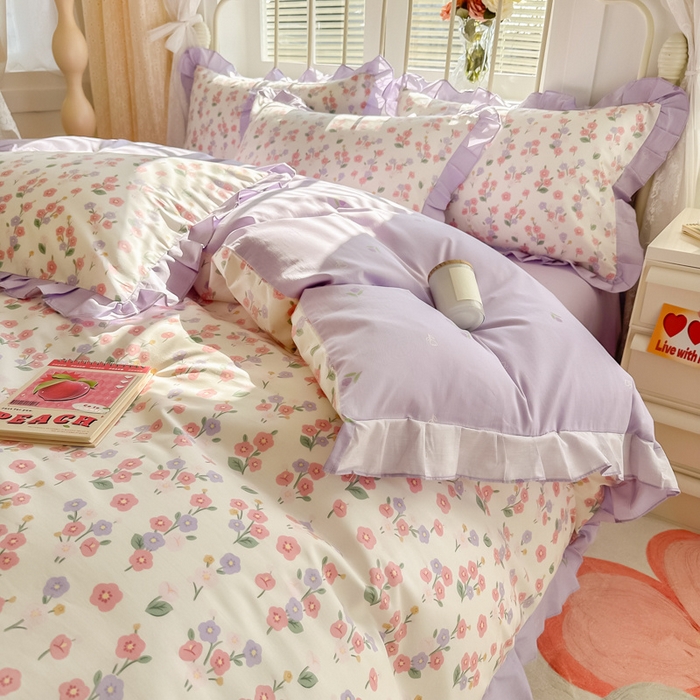 91家纺网 家纺一手货源 找家纺 眠屿 2024新款40支全棉花边四件套 惬意生活