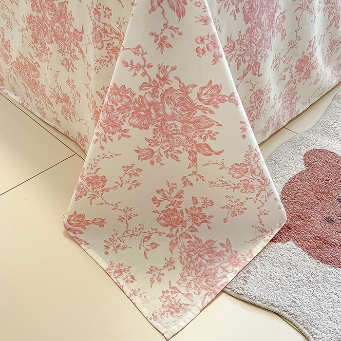 91家纺网 家纺一手货源 找家纺 绵庭家纺 2024新款AB版12868全棉印花单床单 藤蔓花影-粉