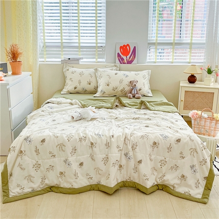 梵克保罗 2024新款春夏水洗棉麻双层纱夏被四件套 石榴花开