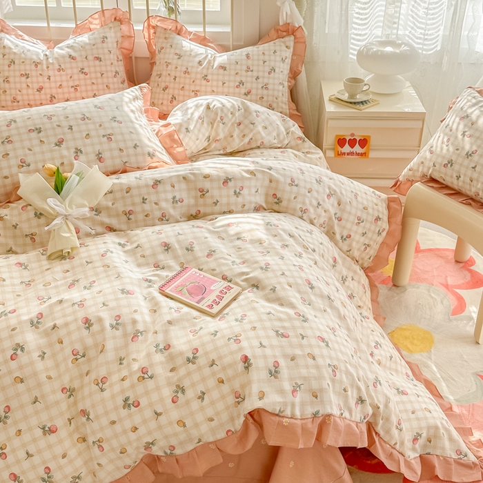 91家纺网 家纺一手货源 找家纺 眠屿 2024新款40支全棉花边四件套 林间思语