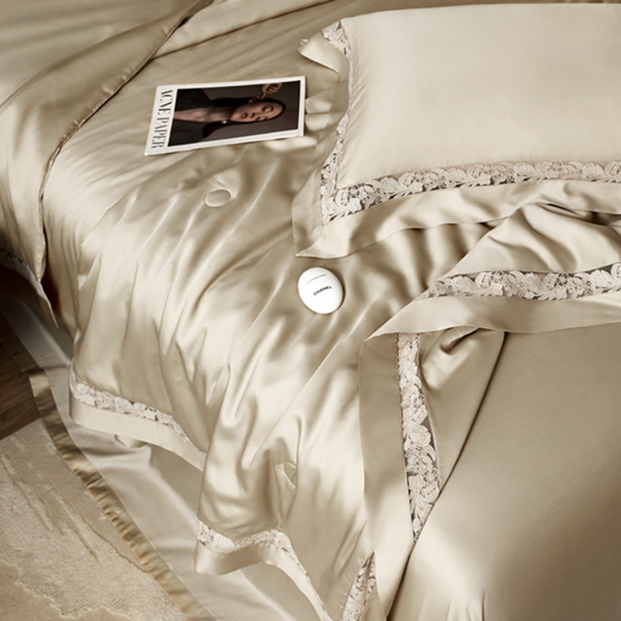 91家纺网 家纺一手货源 找家纺 榻尚家居 2024新款天丝棉镂空夏被四件套-云绡系列 云绡-金芥天丝棉夏被四件套
