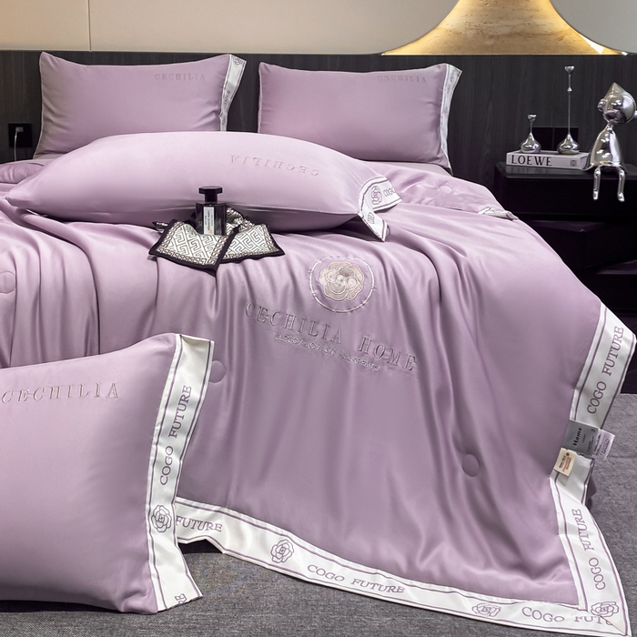 91家纺网 家纺一手货源 找家纺 2025新款 水洗真丝四件套-香蜜 香蜜-香芋紫