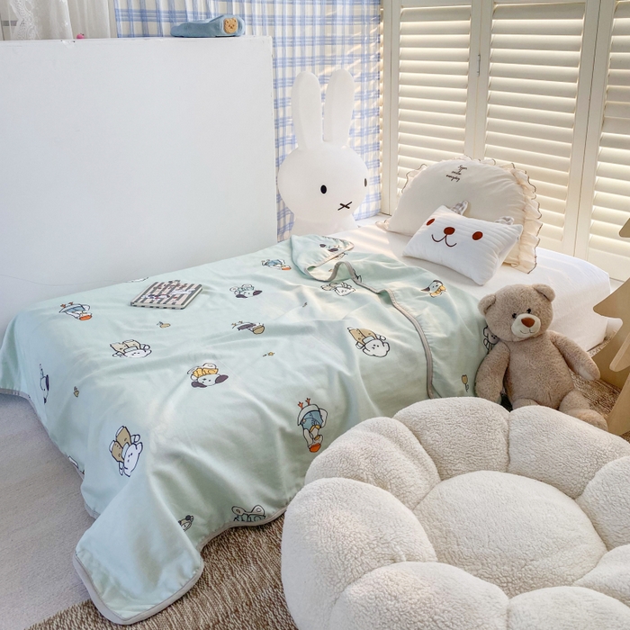 91家纺网 家纺一手货源 找家纺 潮邦 2025新款全棉双层纱多功能盖毯 动物派