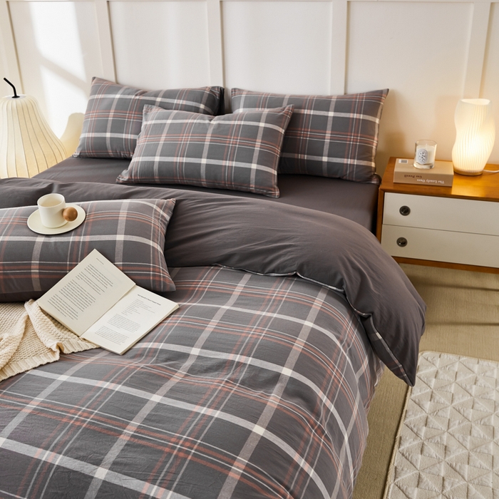 91家纺网 家纺一手货源 找家纺 凡客家居 2024新款全棉色织水洗棉被套学生宿舍 米亚—灰