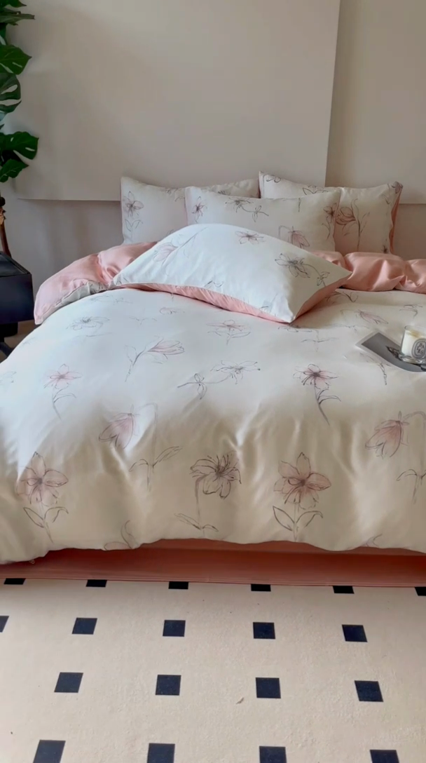 91家纺网 家纺一手货源 找家纺 千朵 2024新款莱赛尔天丝四件套 枝叶诗韵