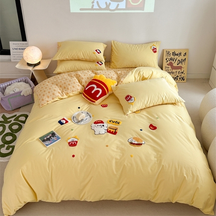 眠屿 2024新款A类全棉40支水洗棉毛巾绣四件套 麦当当