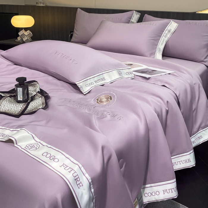 91家纺网 家纺一手货源 找家纺 2025新款 水洗真丝四件套-香蜜 香蜜-香芋紫