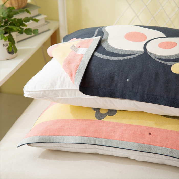 91家纺网 家纺一手货源 找家纺 朴尔家纺-毛巾被 2024新款卡通风格全棉四层纱布枕巾 牛油果-藏青