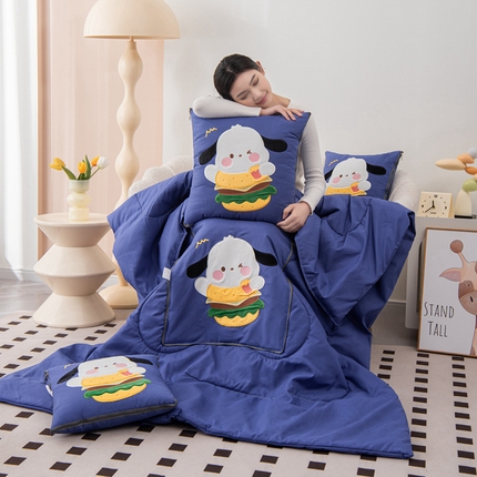 铭宣家居 2024新款贴布绣＋重工刺绣多功能抱枕被系列 汉堡狗狗 汉堡狗狗-藏蓝色