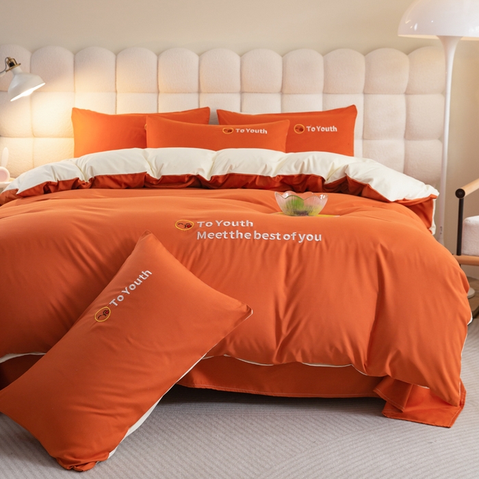 91家纺网 家纺一手货源 找家纺 梦恬佳 2024新款水洗磨毛四件套 海棠橙