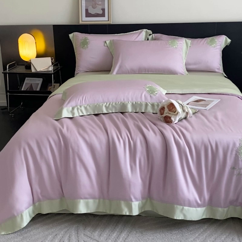 91家纺网 家纺一手货源 找家纺 爱缦 2024新款60支奥地利兰精四件套--洛丽塔系列 乌梅子酱