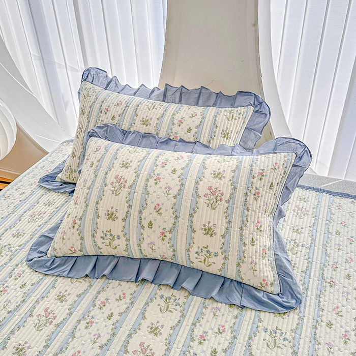 91家纺网 家纺一手货源 找家纺  岚吉 2025新款40支133*72全棉斜纹夹棉绗缝小花边床盖田园小花