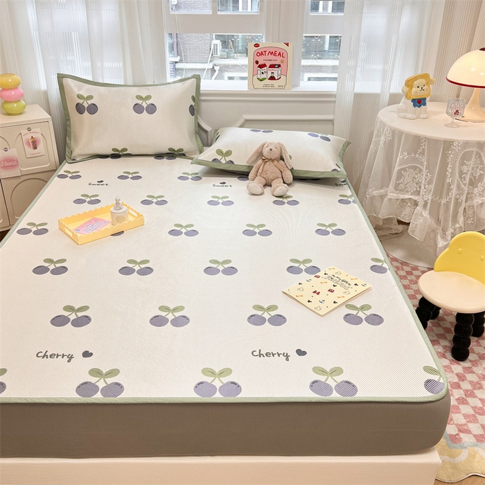 91家纺网 家纺一手货源 找家纺 慕尚 2025新款800D冰藤凉席 樱桃紫-床笠款