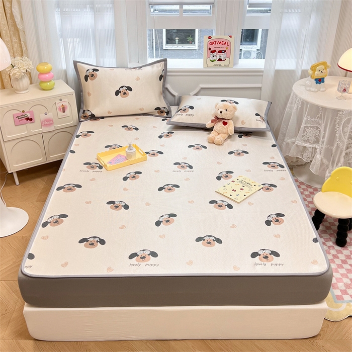 91家纺网 家纺一手货源 找家纺 慕尚 2025新款800D冰藤凉席 萌萌狗-床笠款