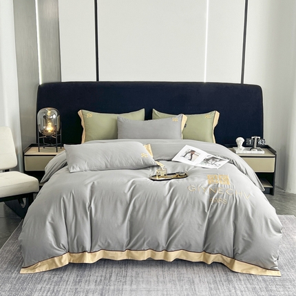 91家纺网 家纺一手货源 找家纺 云雀 2025新款全棉轻奢刺绣宽边四件套（直播款）-蒂梵 蒂梵-优雅灰