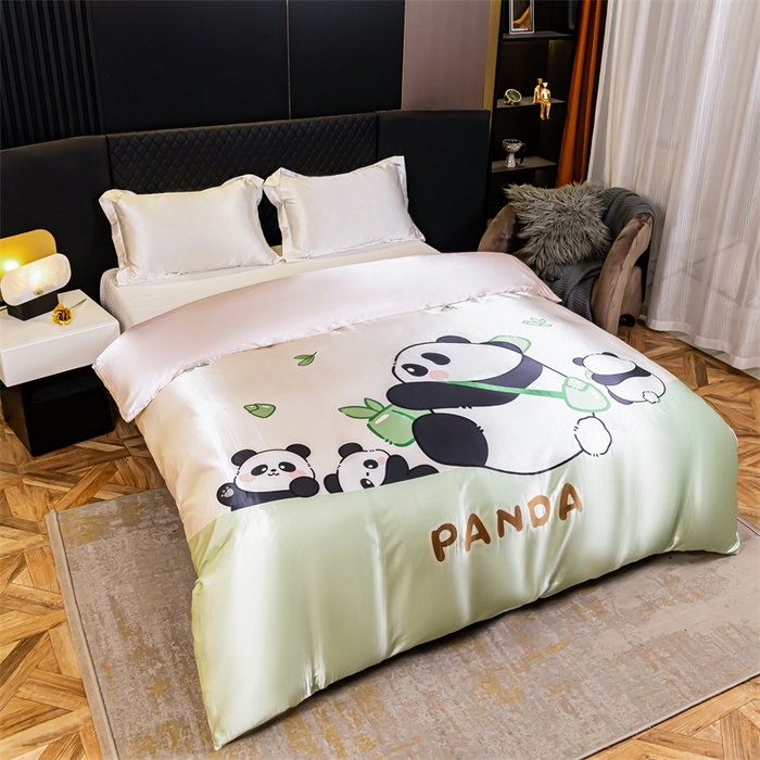 91家纺网 家纺一手货源 找家纺 2025年新款大版冰丝被套 熊猫乐园-大版冰丝被套